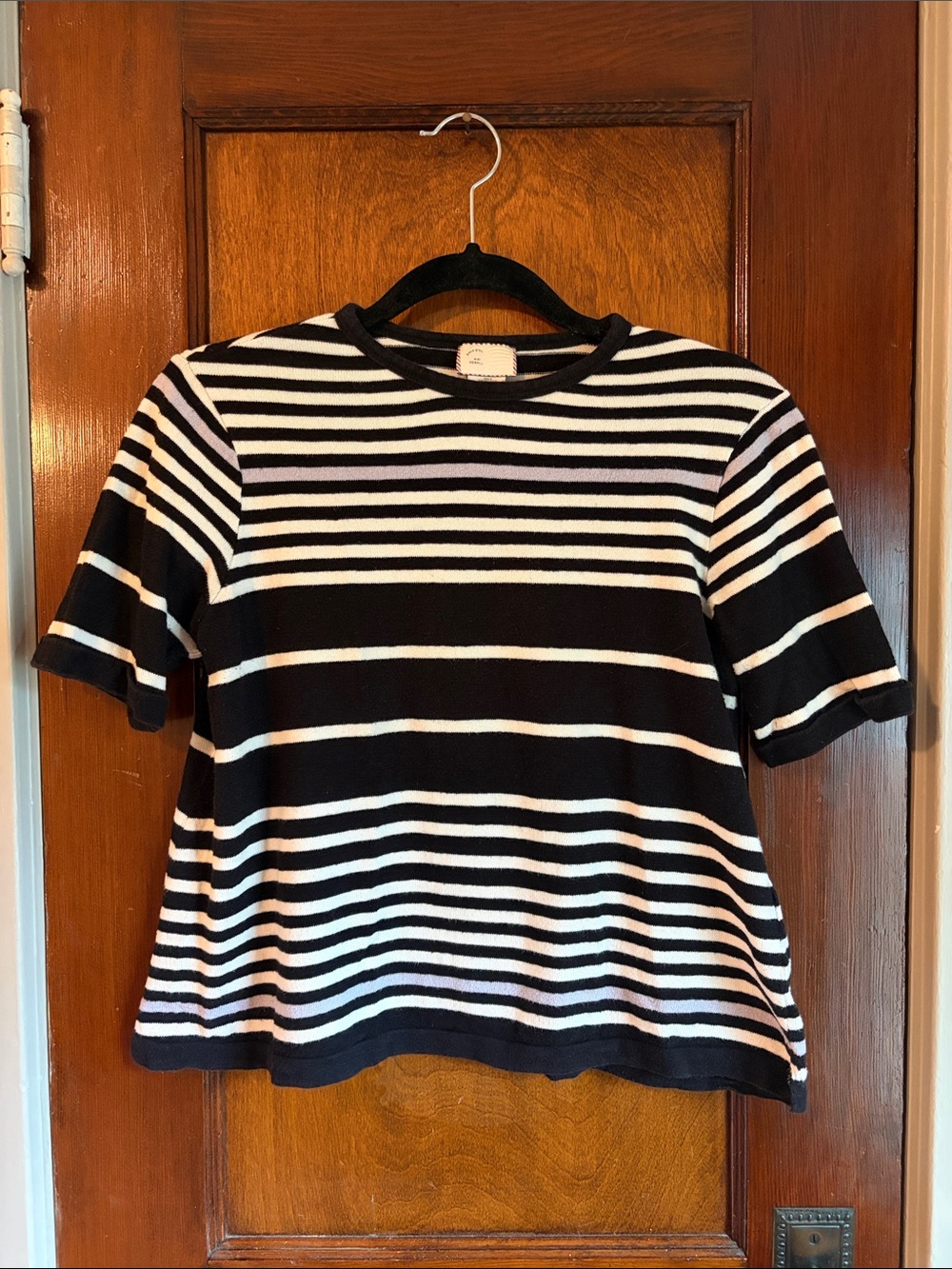 Striped Black and White Short-Sleeve Knit Top
